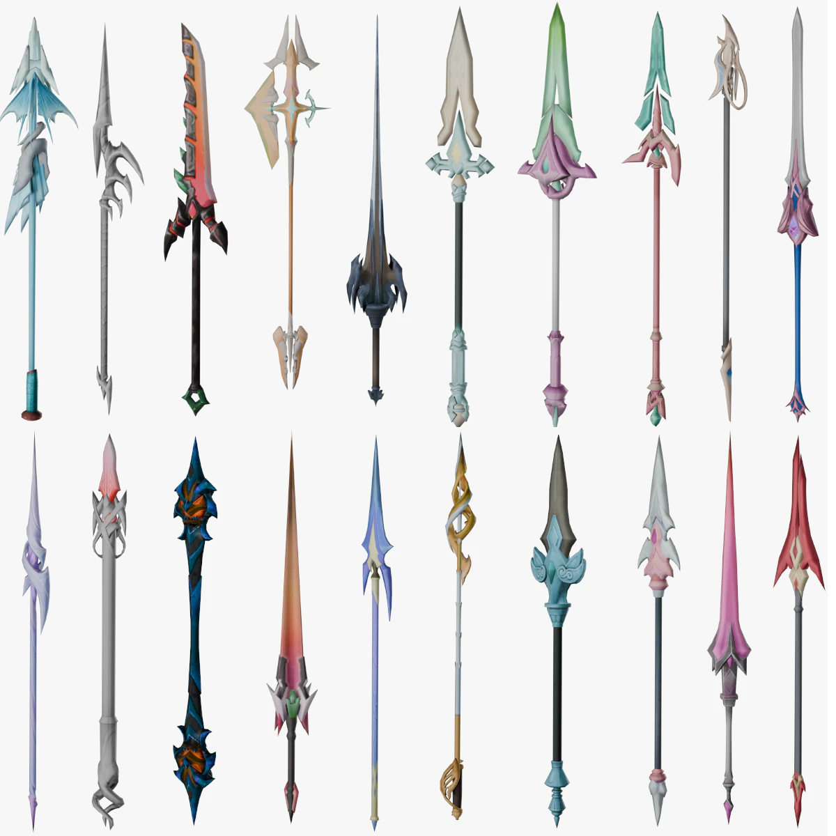 20 STYLIZED SPEAR MODELS PACK 1 - LOW POLY 3D Model .c4d .max .obj .3ds .fbx .stl .blend 