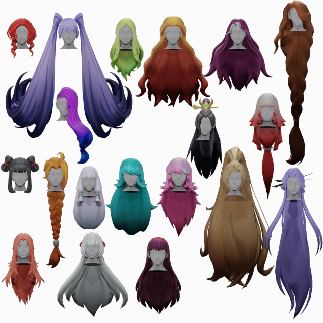 20 STYLIZED FEMALE HAIR MODELS PACK 3 Model 3D .c4d .max .obj .3ds .fbx .stl .blend 