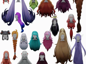 PAKIET 20 STYLIZOWANYCH MODELI WŁOS&Oacute;W KOBIET 3 Model 3D