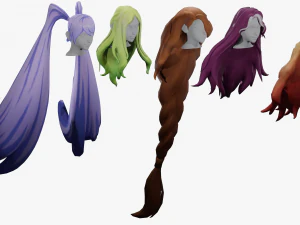 20 STYLIZED FEMALE HAIR MODELS PACK 3 3D Model