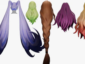 20 STYLIZED FEMALE HAIR MODELS PACK 3 3D Model