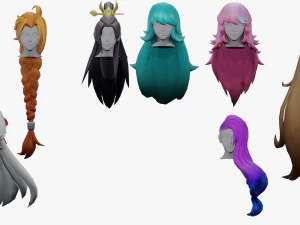 20 STYLIZED FEMALE HAIR MODELS PACK 3 3D Model