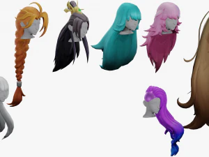 20 STYLIZED FEMALE HAIR MODELS PACK 3 3D Model