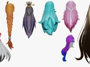20 STYLIZED FEMALE HAIR MODELS PACK 3 3D Model