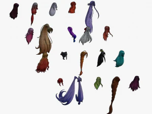 20 STYLIZED FEMALE HAIR MODELS PACK 3 3D Model