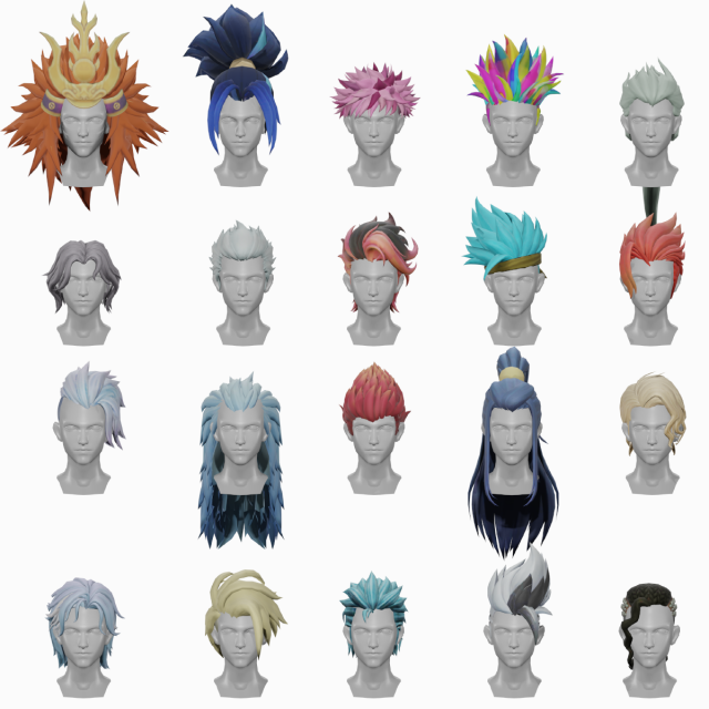 20 STYLIZED MALE HAIR MODELS PACK 3 3Dモデル .c4d .max .obj .3ds .fbx .stl .blend 