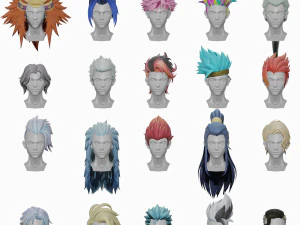 PAKIET 20 STYLIZOWANYCH MODELI WŁOS&Oacute;W MĘSKICH 3 Model 3D