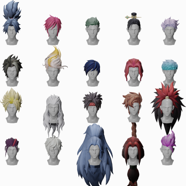 20 STYLIZED MALE HAIR MODELS PACK 4 . 3D