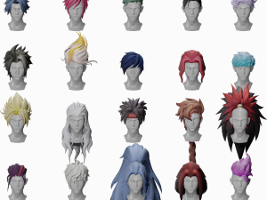 20 STYLIZED MALE HAIR MODELS PACK 4 3D Model