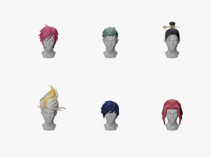 20 STYLIZED MALE HAIR MODELS PACK 4 3D Model