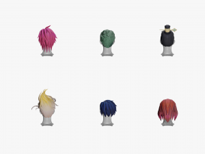 20 STYLIZED MALE HAIR MODELS PACK 4 3D Model