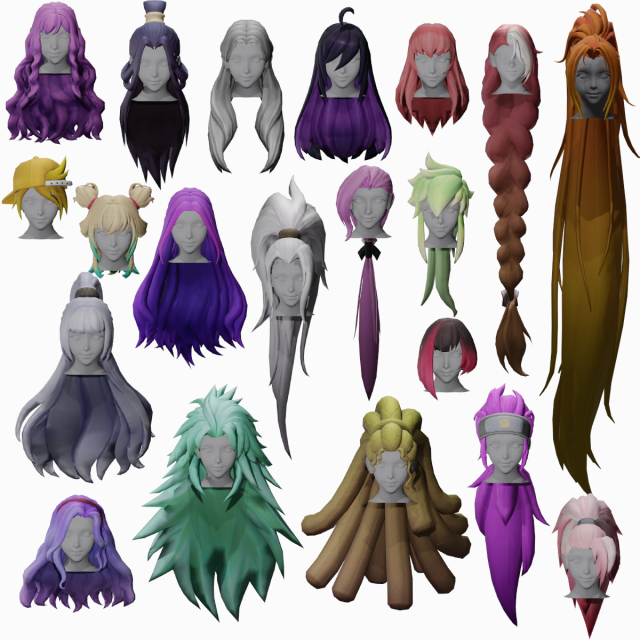 20 STYLIZED FEMALE HAIR MODELS PACK 4 3D Model .c4d .max .obj .3ds .fbx .stl .blend 