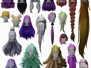 20 STYLIZED FEMALE HAIR MODELS PACK 4 3D मॉडल