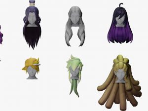 20 STYLIZED FEMALE HAIR MODELS PACK 4 3D Model