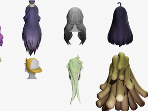 20 STYLIZED FEMALE HAIR MODELS PACK 4 3D Model