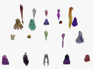20 STYLIZED FEMALE HAIR MODELS PACK 4 3D Model