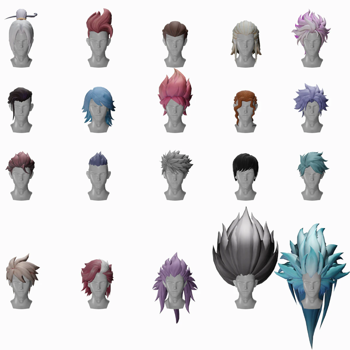 20 STYLIZED MALE HAIR MODELS PACK 5 3D Model .c4d .max .obj .3ds .fbx .stl .blend 