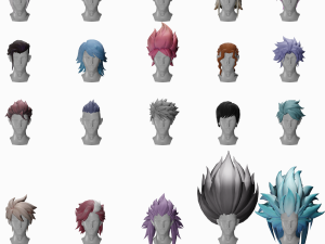 20 STYLIZED MALE HAIR MODELS PACK 5 3D Model