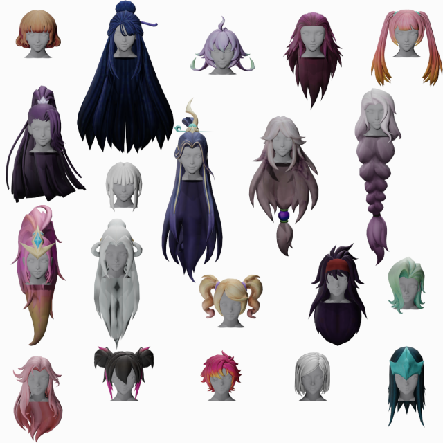 20 STYLIZED FEMALE HAIR MODELS PACK 5 3D Model .c4d .max .obj .3ds .fbx .stl .blend 