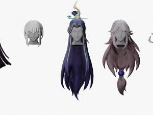 20 STYLIZED FEMALE HAIR MODELS PACK 5 3D Model