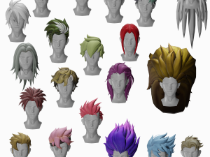 20 STYLIZED MALE HAIR MODELS PACK 6 3D Model