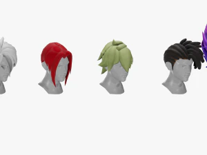 20 STYLIZED MALE HAIR MODELS PACK 6 3D Model