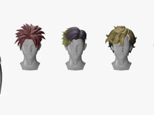 20 STYLIZED MALE HAIR MODELS PACK 6 3D Model