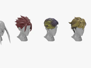 20 STYLIZED MALE HAIR MODELS PACK 6 3D Model
