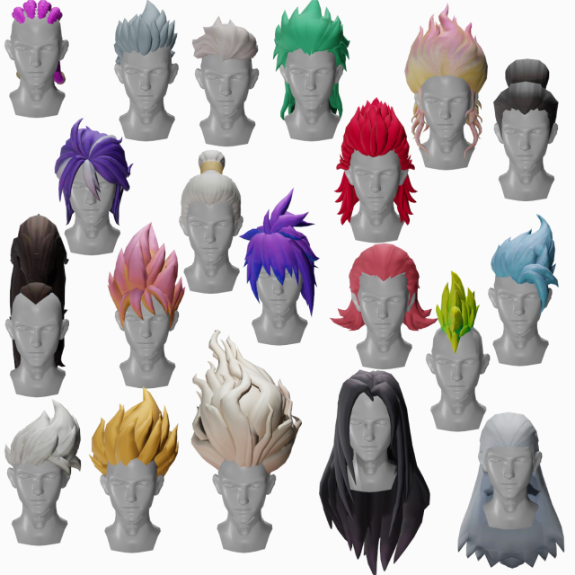 20 STYLIZED MALE HAIR MODELS PACK 7 3D Model .c4d .max .obj .3ds .fbx .stl .blend 