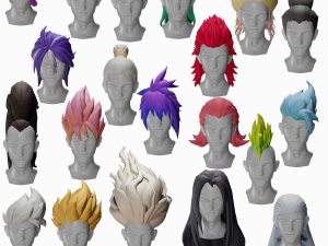 20 STYLIZED MALE HAIR MODELS PACK 7 3D Model