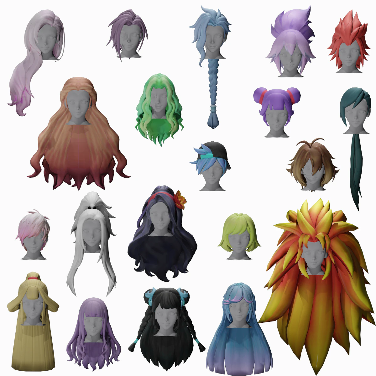 20 STYLIZED FEMALE HAIR MODELS PACK 6 3D Model .c4d .max .obj .3ds .fbx .stl .blend 