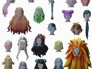 20 STYLIZED FEMALE HAIR MODELS PACK 6 3D Model
