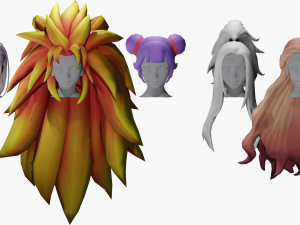 20 STYLIZED FEMALE HAIR MODELS PACK 6 3D Модель