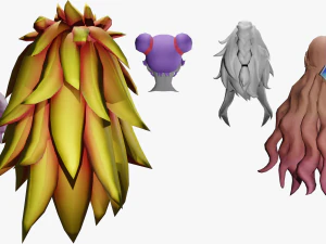 20 STYLIZED FEMALE HAIR MODELS PACK 6 3D Model