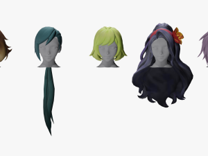 20 STYLIZED FEMALE HAIR MODELS PACK 6 3D Модель