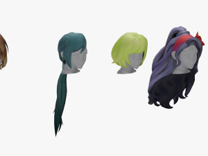20 STYLIZED FEMALE HAIR MODELS PACK 6 3D Модель
