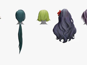 20 STYLIZED FEMALE HAIR MODELS PACK 6 3D Model