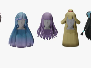 20 STYLIZED FEMALE HAIR MODELS PACK 6 3D Model