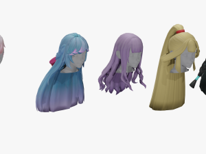 20 STYLIZED FEMALE HAIR MODELS PACK 6 3D Модель