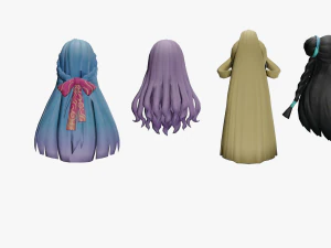 20 STYLIZED FEMALE HAIR MODELS PACK 6 3D Model