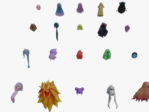 20 STYLIZED FEMALE HAIR MODELS PACK 6 3D Model