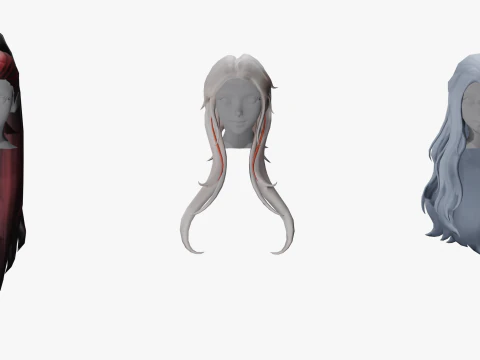 20 STYLIZED FEMALE HAIR MODELS PACK 7 - LOW POLY 3D Model