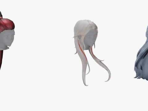 20 STYLIZED FEMALE HAIR MODELS PACK 7 - LOW POLY 3D 모델