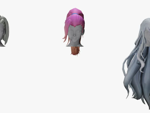 20 STYLIZED FEMALE HAIR MODELS PACK 7 - LOW POLY 3D Model
