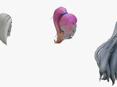 20 STYLIZED FEMALE HAIR MODELS PACK 7 - LOW POLY 3D Model