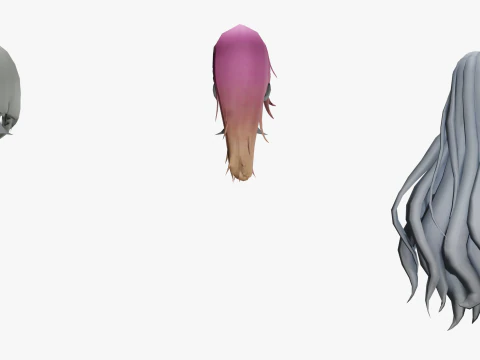 20 STYLIZED FEMALE HAIR MODELS PACK 7 - LOW POLY 3D Model