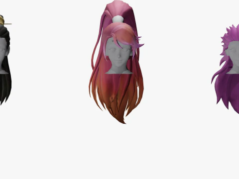 20 STYLIZED FEMALE HAIR MODELS PACK 7 - LOW POLY 3D Model
