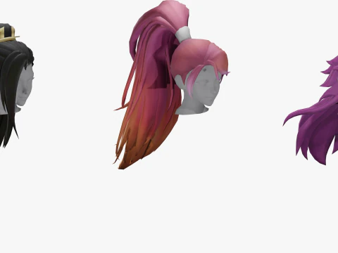 20 STYLIZED FEMALE HAIR MODELS PACK 7 - LOW POLY 3D Model