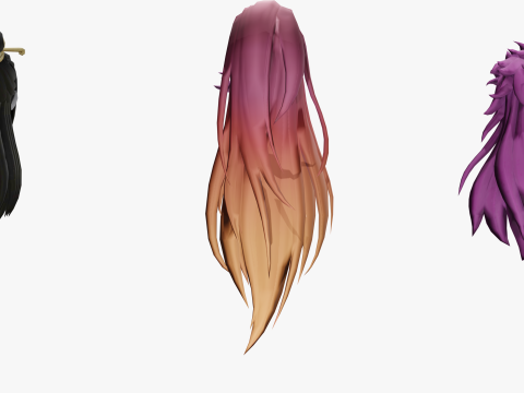 20 STYLIZED FEMALE HAIR MODELS PACK 7 - LOW POLY 3D 모델