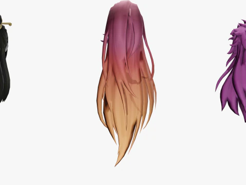20 STYLIZED FEMALE HAIR MODELS PACK 7 - LOW POLY 3D Model